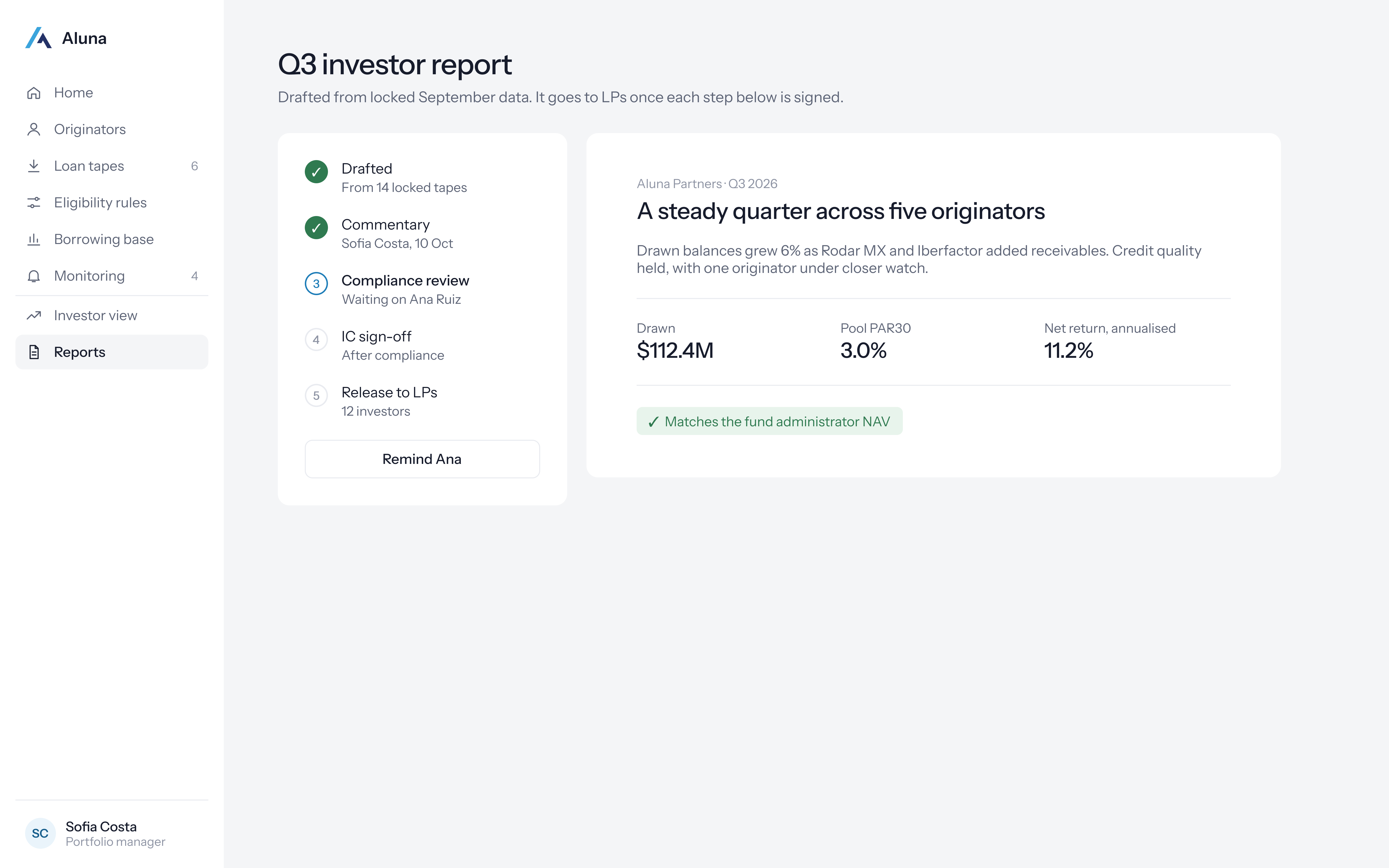 Reports. Aluna Credit Desk.