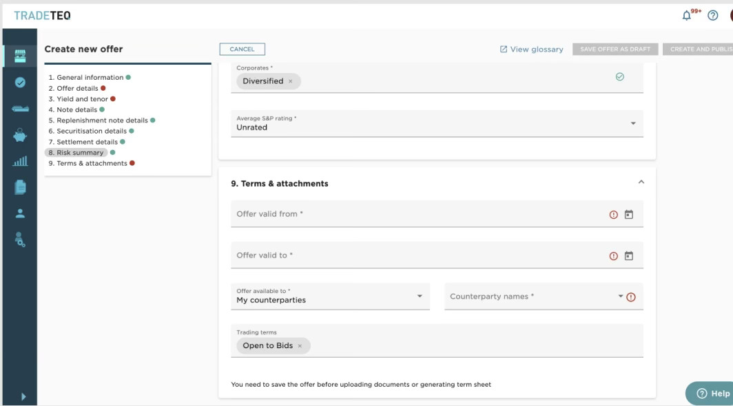 Earlier platform: offer setup and validation.